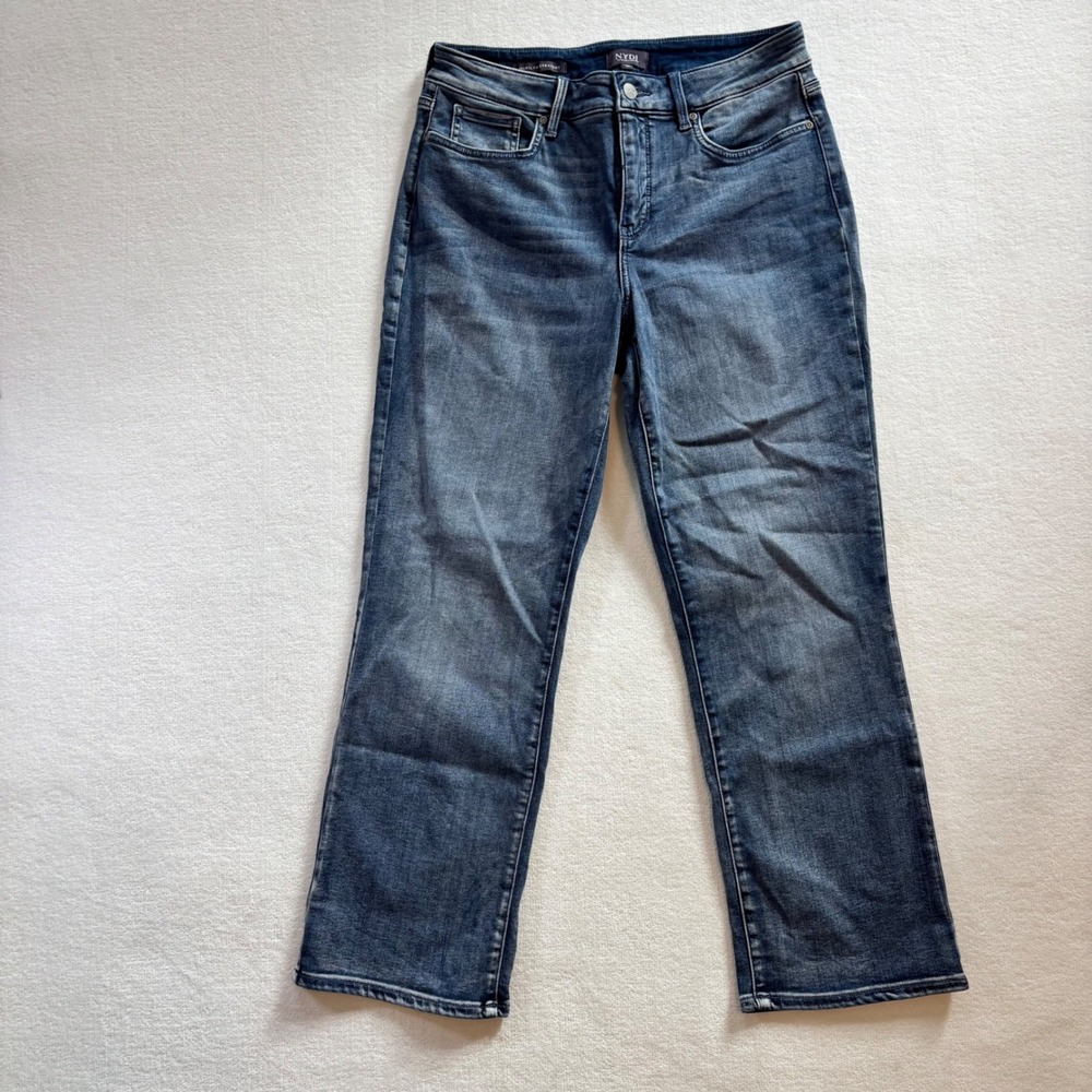 NYDJ Marilyn Straight Jeans Women‎ Size 10 Blue Excellent Sure Stretch Lift Tuck